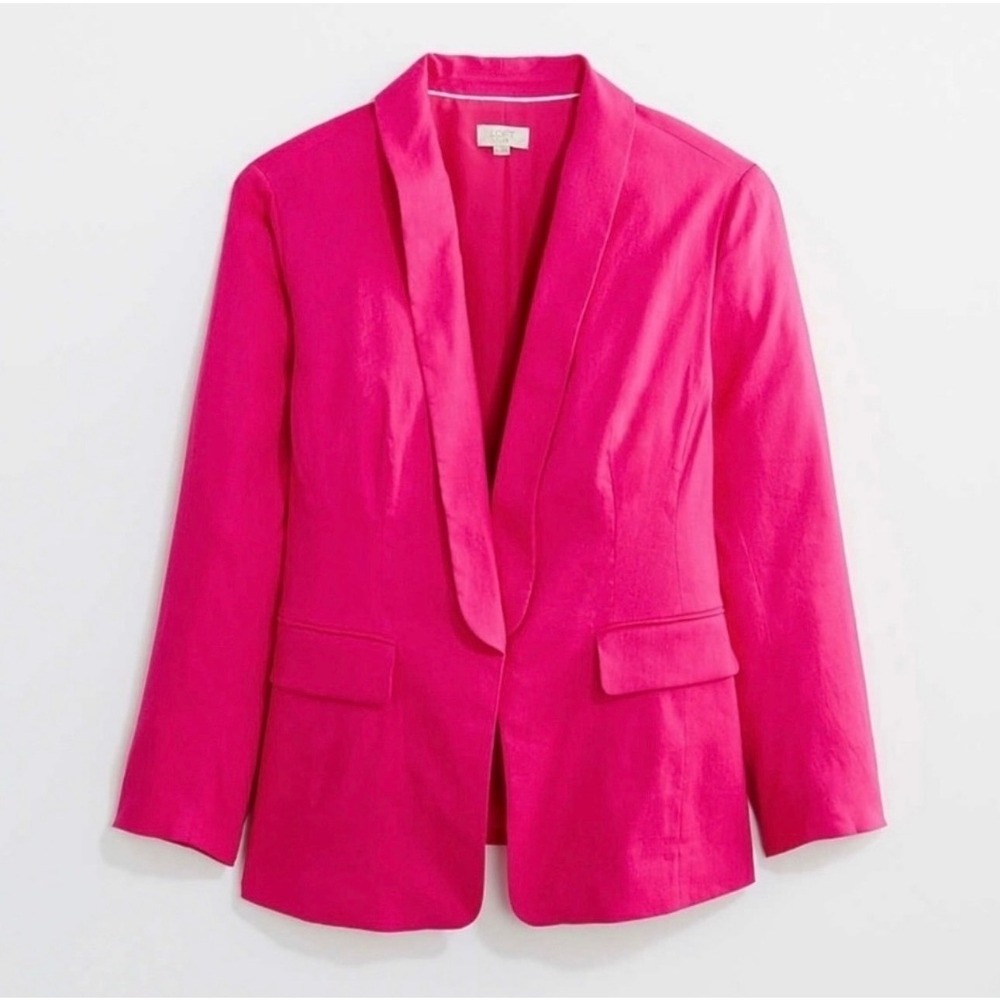 LOFT Bright Fuchsia Pink Open-Front Linen Blend Blazer Preppy Barbie | 10